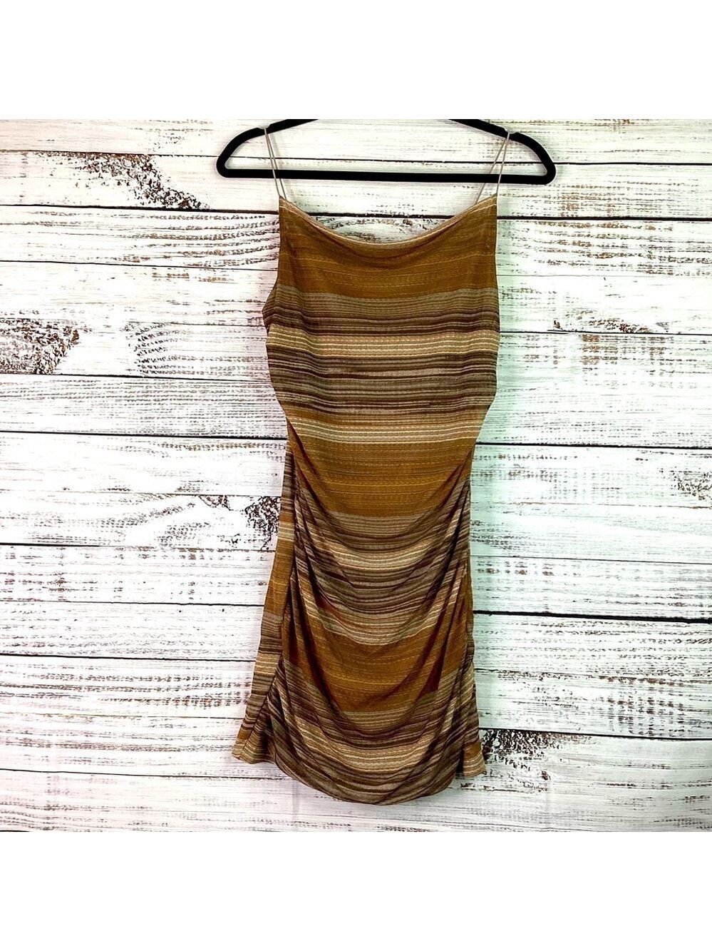 WILD FABLE SIZE S BROWN STRIPE SUMMER FALL DRESS NWT - Picture 3 of 13
